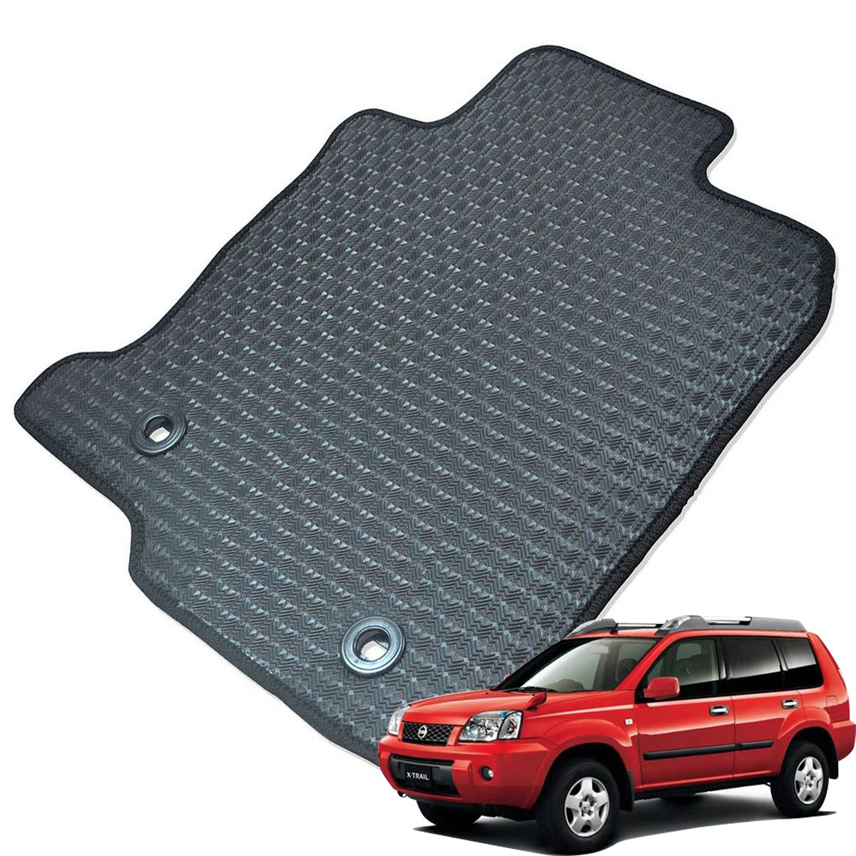 Kemmel 日産 エクストレイル H15/7～H19/8用 フロアマット [エッジカラー/ブラック] [全席セット] [刺繍ロゴ付] カーマット