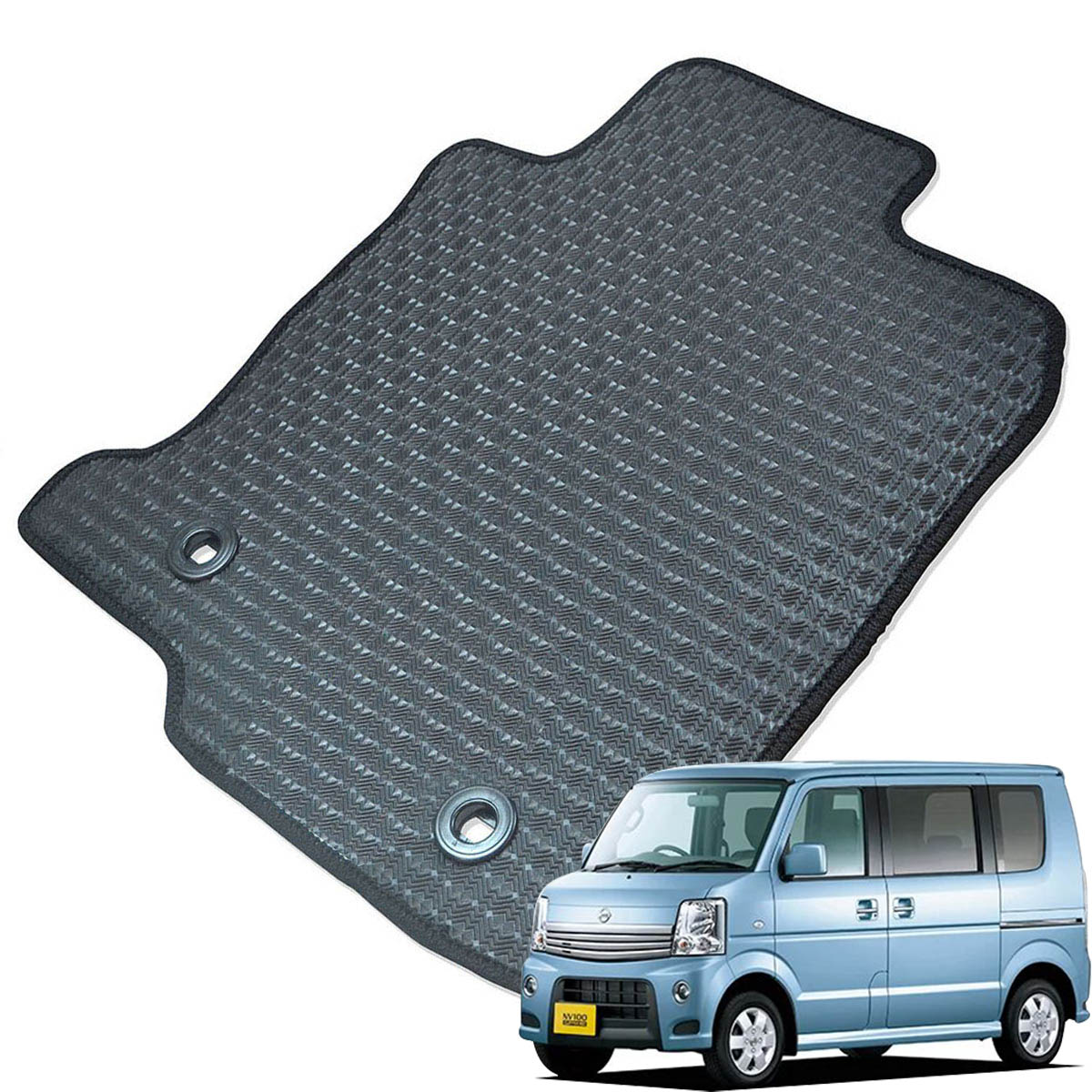 Kemmel 日産 NV100クリッパーリオ DR64W H25/12～H27/3 AT車(オートマ) 用ラバーマット [全席セット] [エッジカラー/ブラック] ゴムマット 防水タイプ 選べるエッジカラー14色 