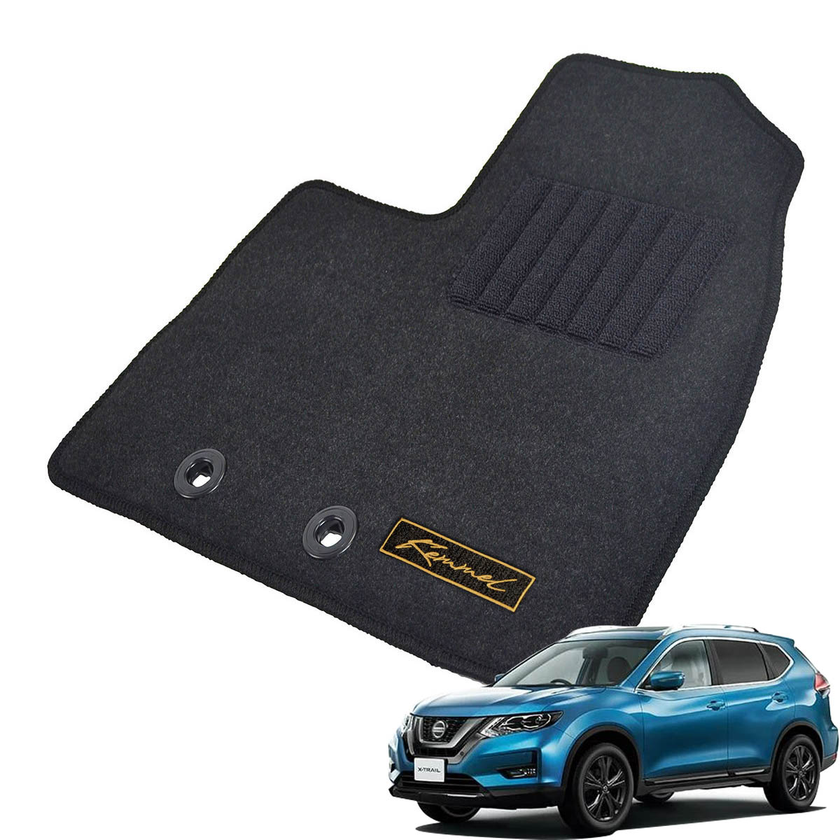 Kemmel 日産 エクストレイル H25/12～R4/7用 フロアマット [GX生地/ブラック] [全席セット] [刺繍ロゴ付] カーマット