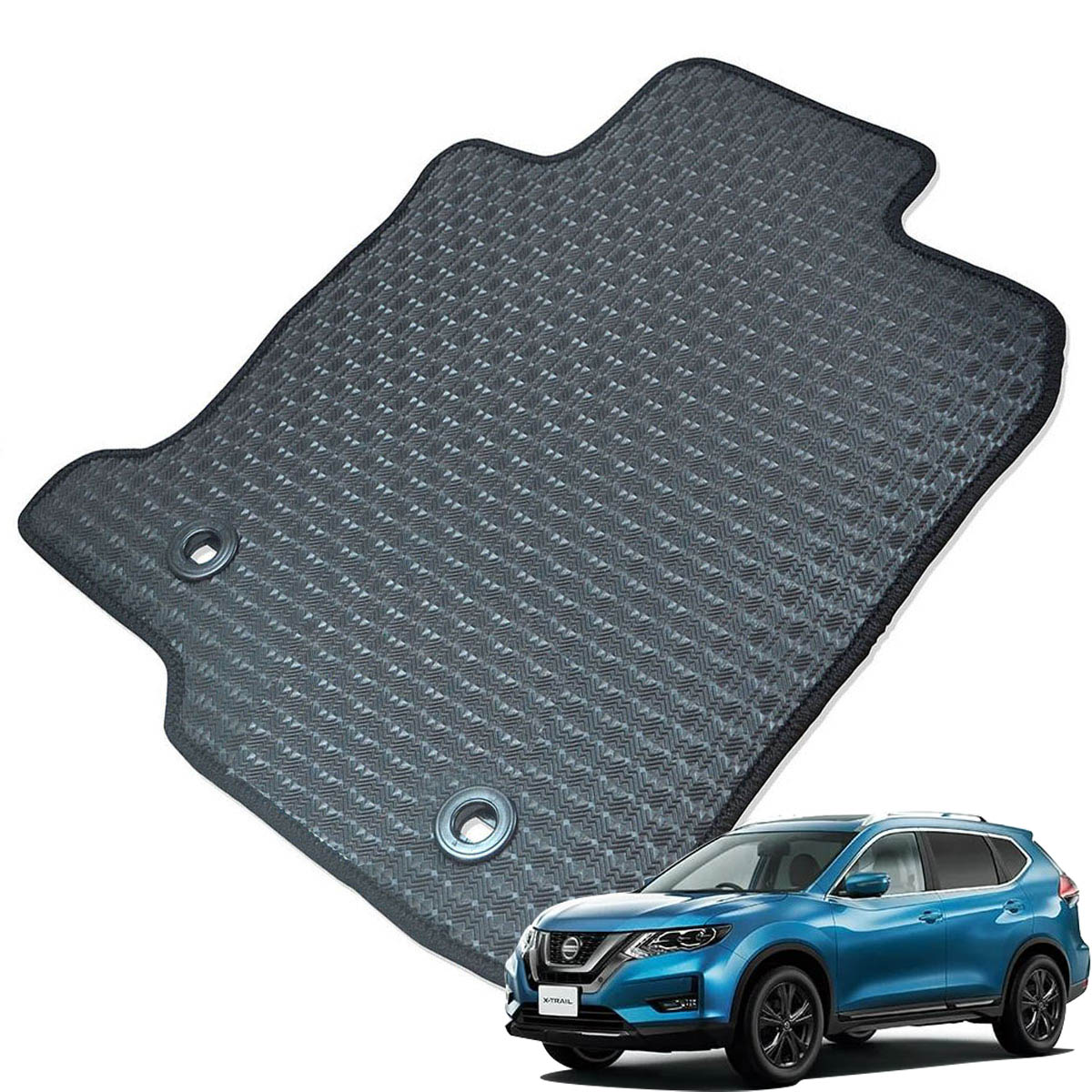 Kemmel 日産 エクストレイル H25/12～R4/7用 フロアマット [エッジカラー/ブラック] [全席セット] [刺繍ロゴ付] カーマット