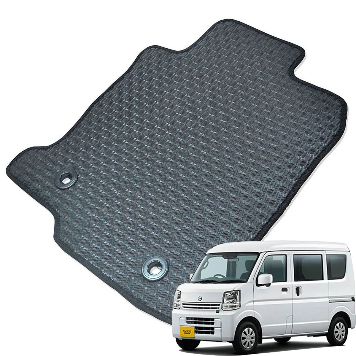 Kemmel 日産 NV100クリッパー H27/3～R6/3用 フロアマット [エッジカラー/ブラック] [全席セット] [刺繍ロゴ付] カーマット