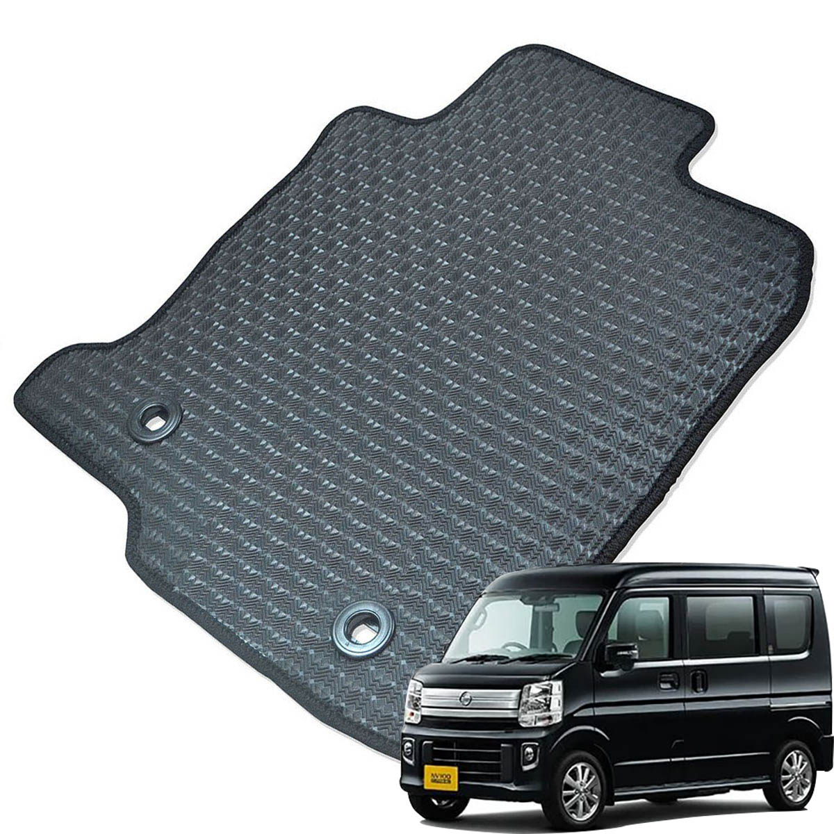 Kemmel 日産 NV100クリッパーリオ H27/3～R6/3用 フロアマット [エッジカラー/ブラック] [全席セット] [刺繍ロゴ付] カーマット