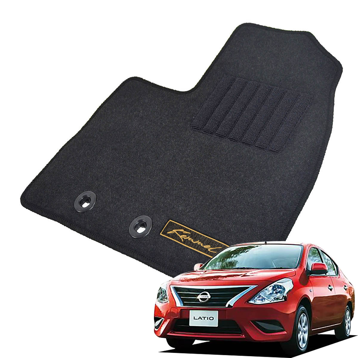 Kemmel 日産 ラティオ H24/10～H28/12用 フロアマット [GX生地/ブラック] [全席セット] [刺繍ロゴ付] カーマット