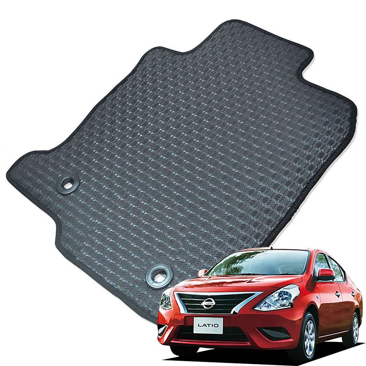Kemmel 日産 ラティオ H24/10～H28/12用 フロアマット [エッジカラー/ブラック] [全席セット] [刺繍ロゴ付] カーマット
