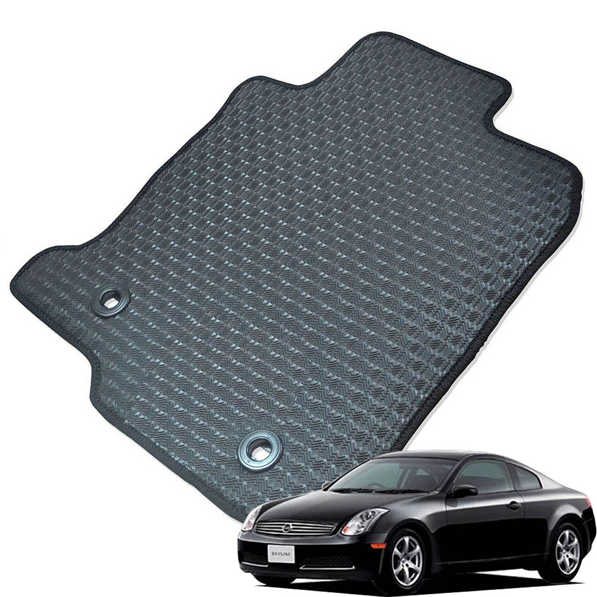 Kemmel 日産 スカイラインクーペ H16/11～H19/8用 フロアマット [エッジカラー/ブラック] [全席セット] [刺繍ロゴ付] カーマット