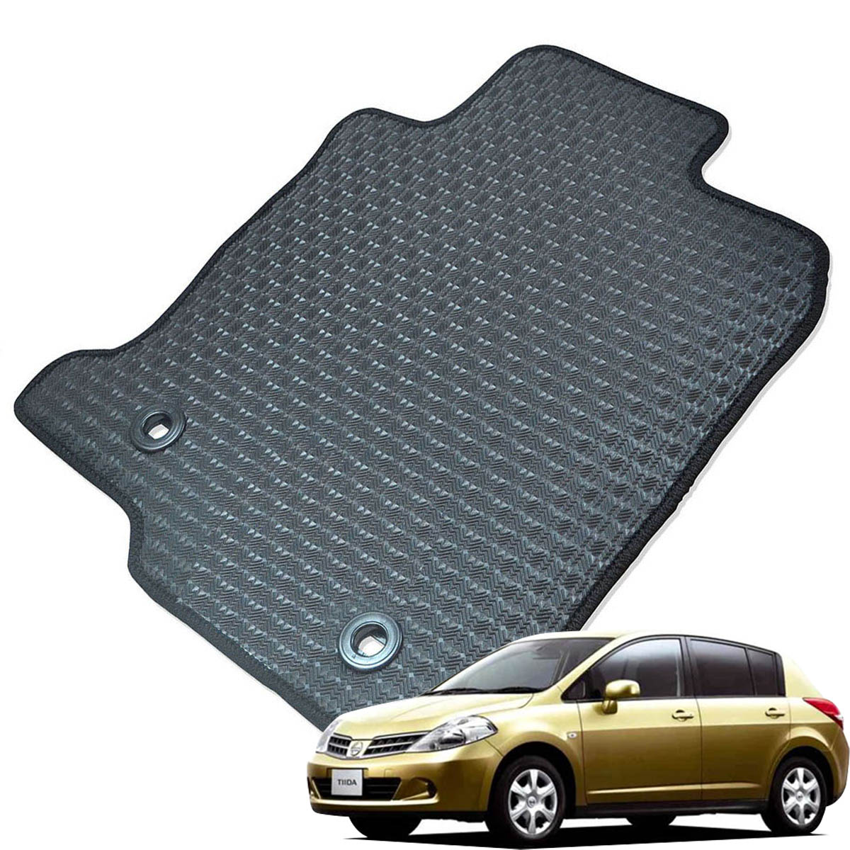 Kemmel 日産 ティーダ H16/9～H24/8用 フロアマット [エッジカラー/ブラック] [全席セット] [刺繍ロゴ付] カーマット