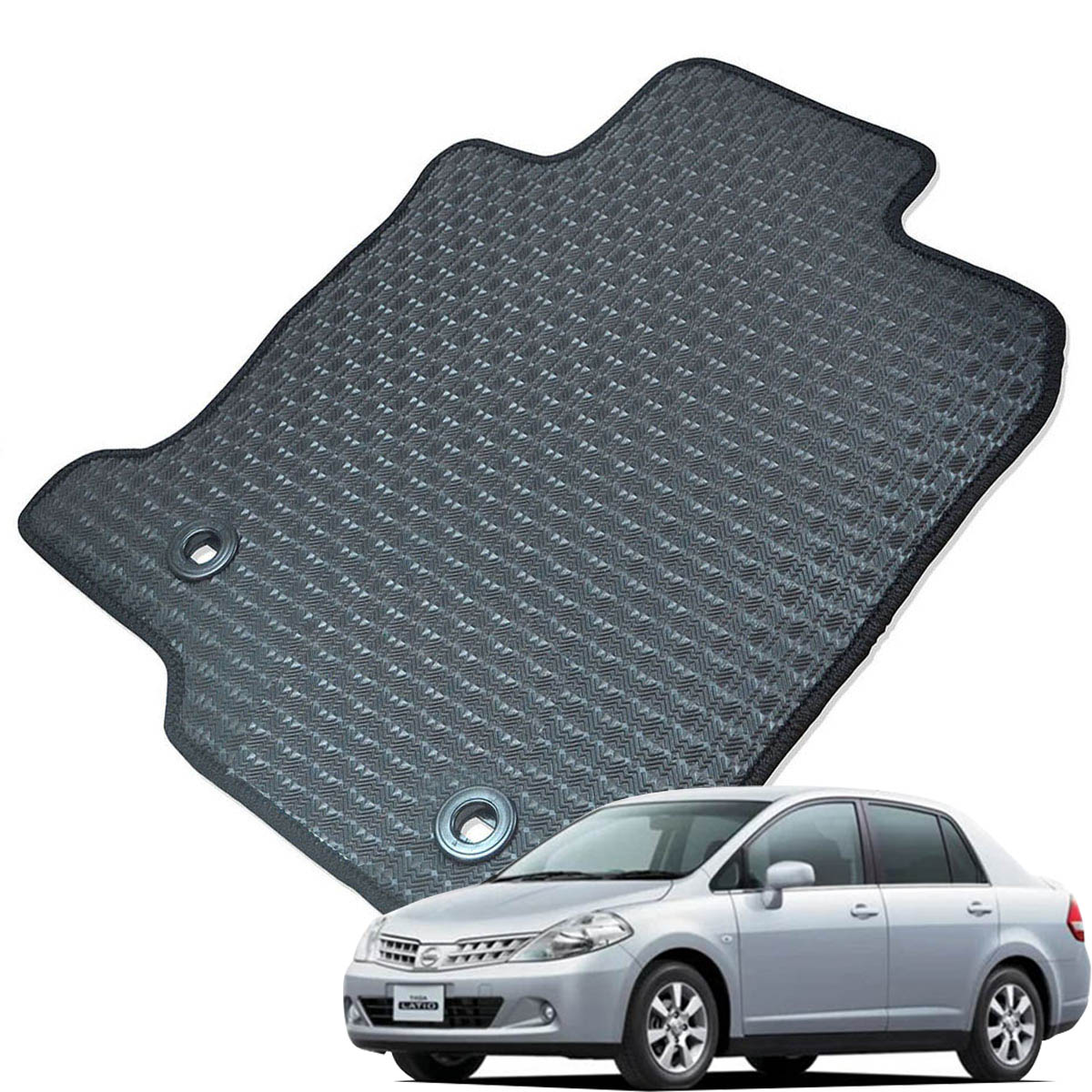 Kemmel 日産 ティーダラティオ H16/10～H24/10用 フロアマット [エッジカラー/ブラック] [全席セット] [刺繍ロゴ付] カーマット