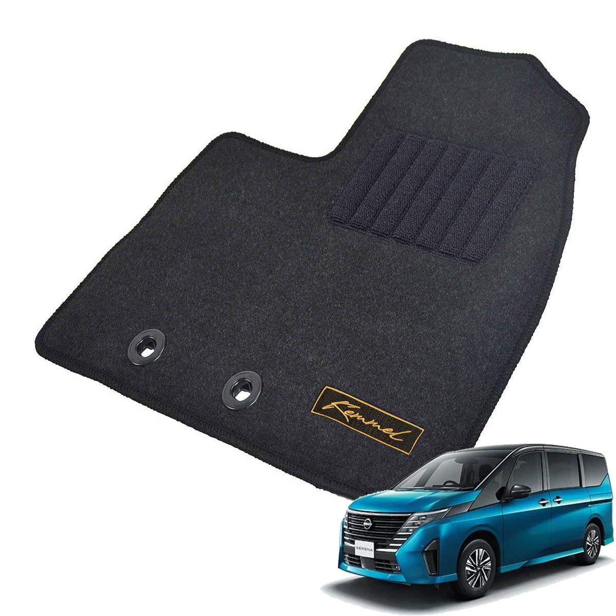 Kemmel 日産 セレナ C28系 R4/12～ 8人乗車 ガソリン車 用フロアマット [全席セット/ロゴ付] [GX/ブラック]