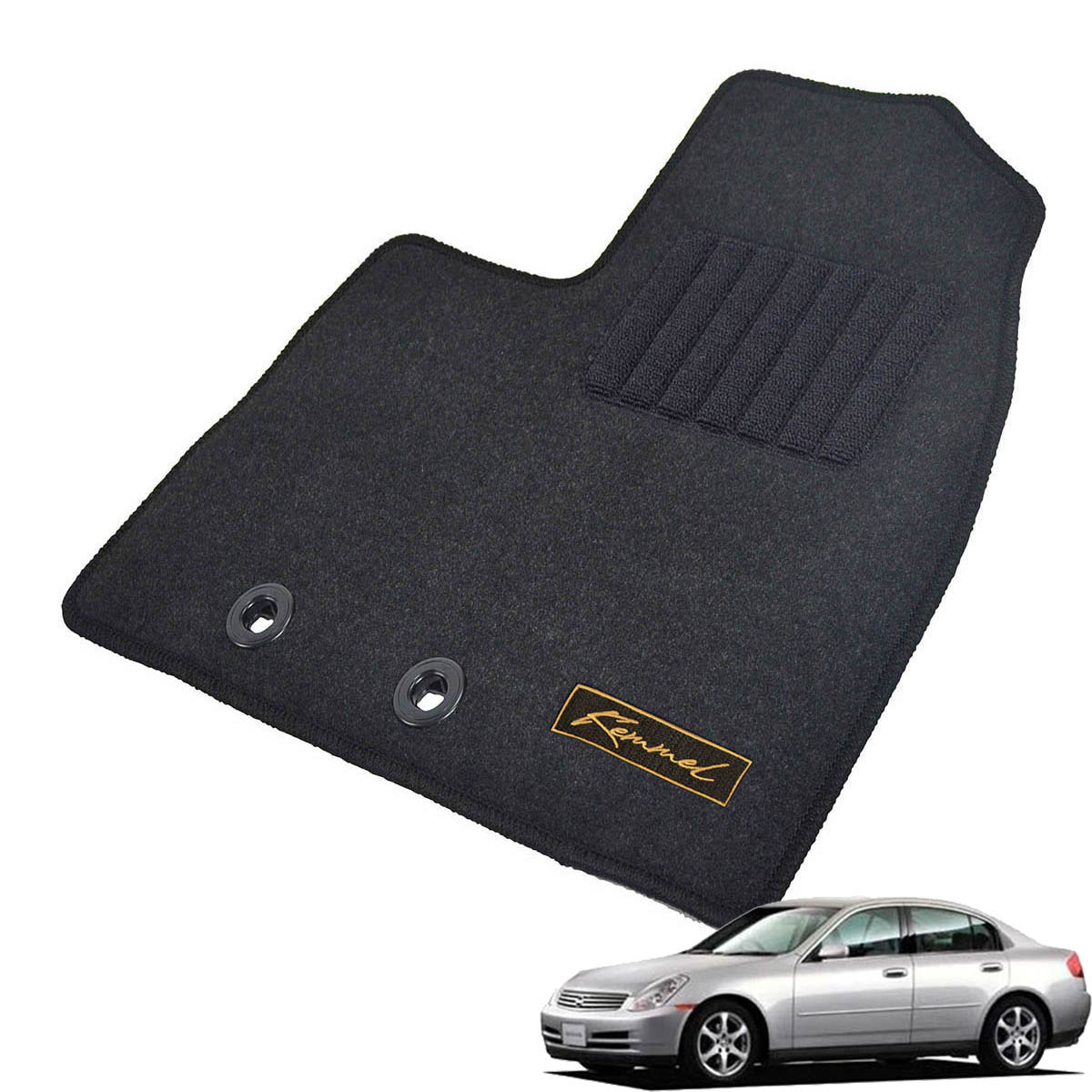 Kemmel 日産 スカイライン H13/6～H16/11用 フロアマット [GX生地/ブラック] [全席セット] [刺繍ロゴ付] カーマット