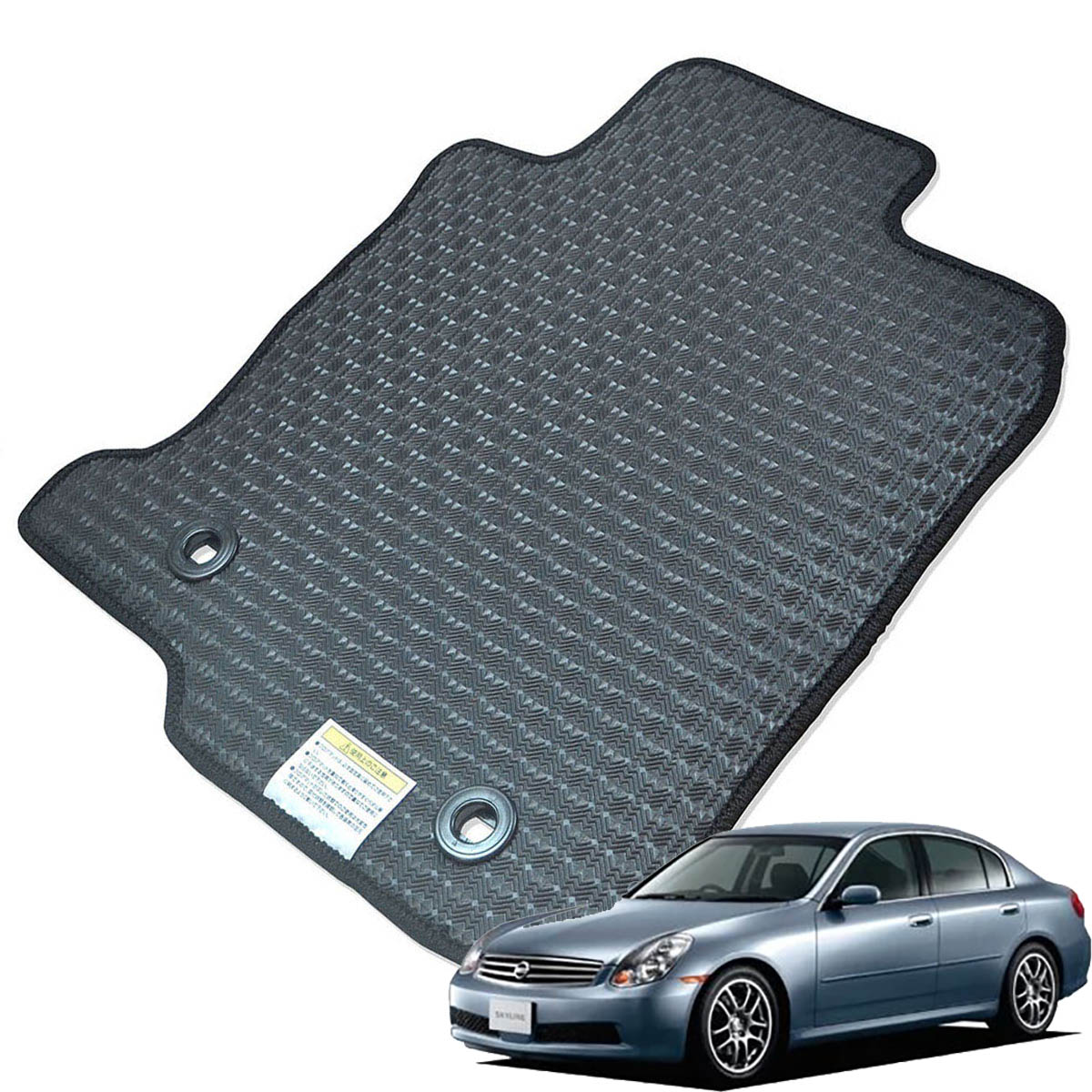 Kemmel 日産 スカイライン H16/11～H18/11用 フロアマット [エッジカラー/ブラック] [全席セット] [刺繍ロゴ付] カーマット