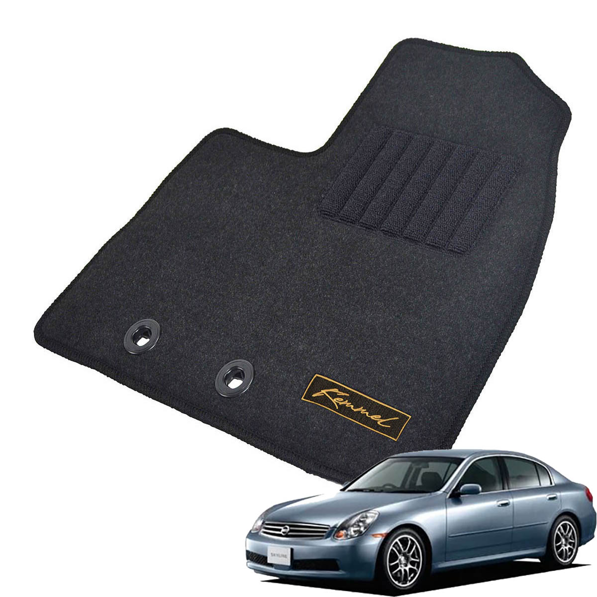 Kemmel 日産 スカイライン V35 H16/11～H18/11 2WD MT車 4ドア 運・助手席パワーシート有 用フロアマット [全席セット/ロゴ付] [GX/ブラック]