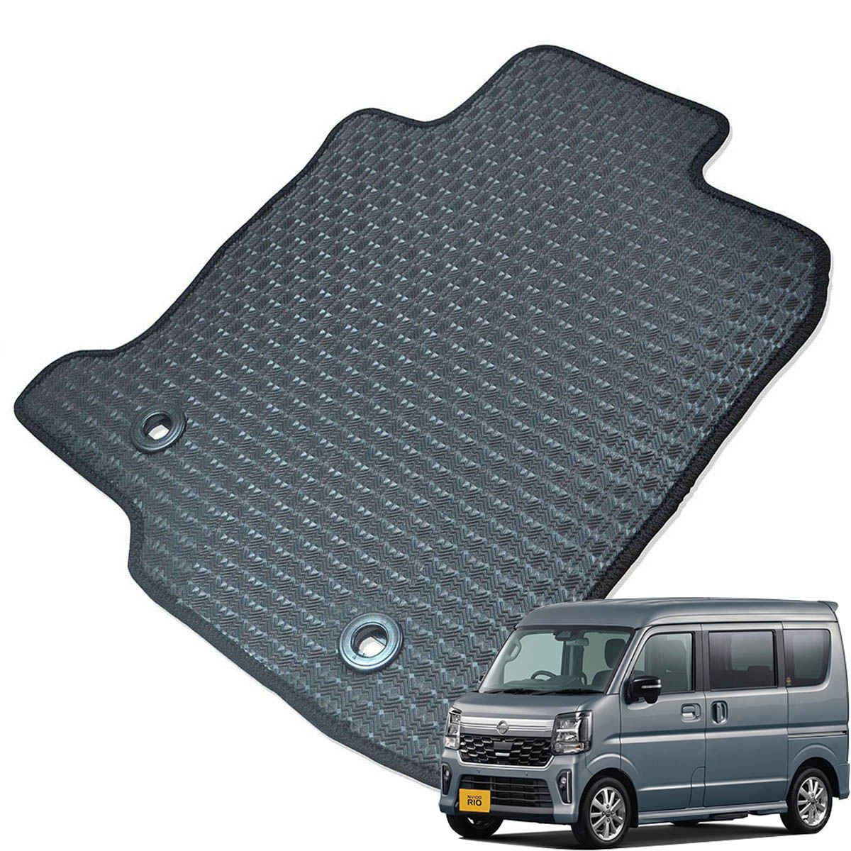 Kemmel 日産 クリッパーリオ R8/5～用 フロアマット [エッジカラー/ブラック] [全席セット] [刺繍ロゴ付] カーマット