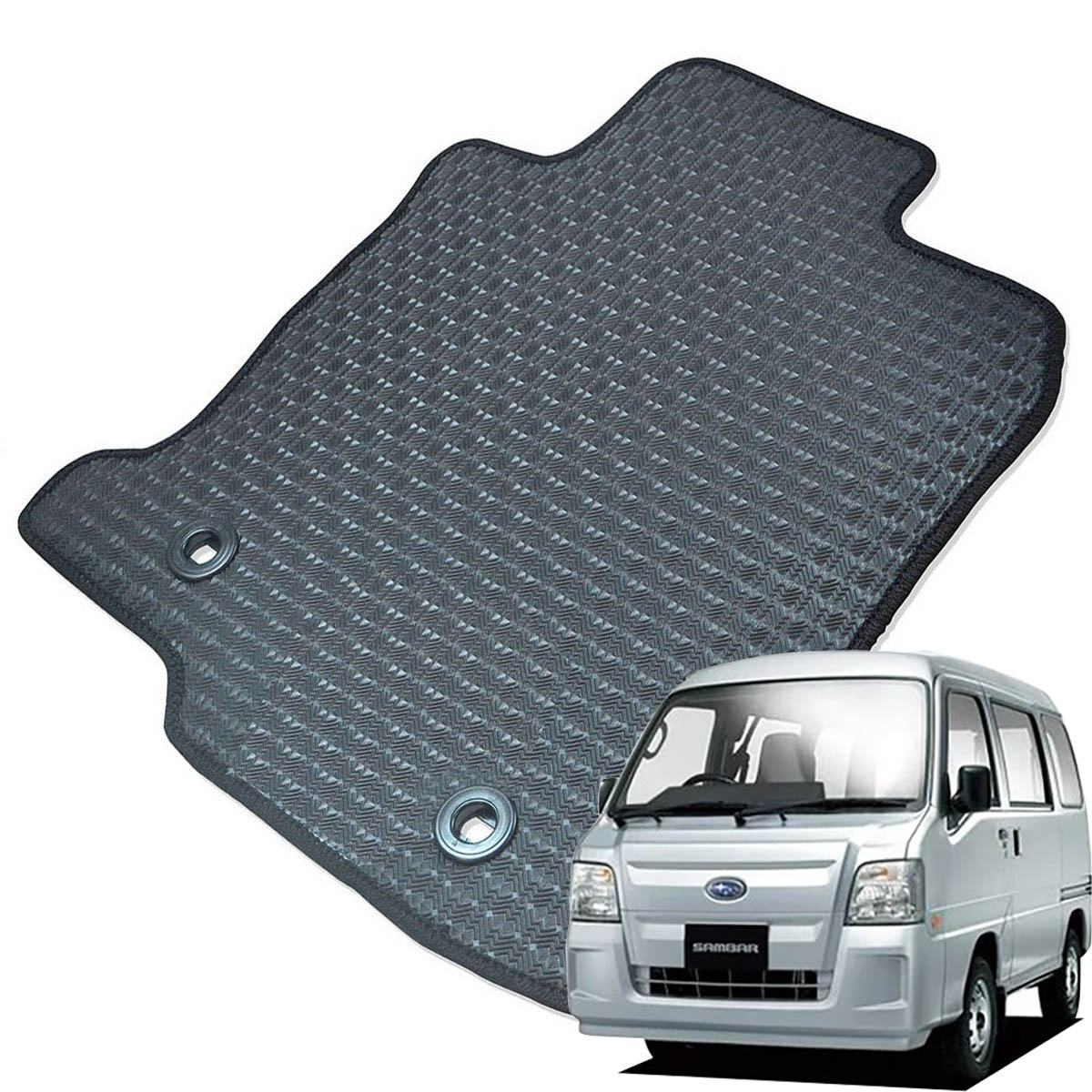 Kemmel スバル サンバーバン H15/11～H24/4用 フロアマット [エッジカラー/ブラック] [全席セット] [刺繍ロゴ付] カーマット