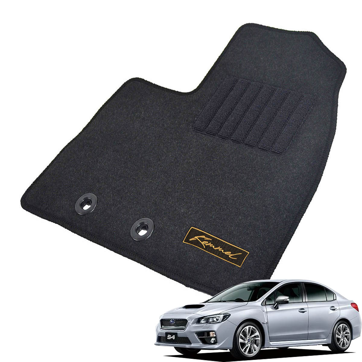 Kemmel スバル WRX S4 運転席床部に留め具なし車（純正ヒネリタイプ固定 H26/8～R3/3用 フロアマット [GX生地/ブラック] [全席セット] [刺繍ロゴ付] カーマット