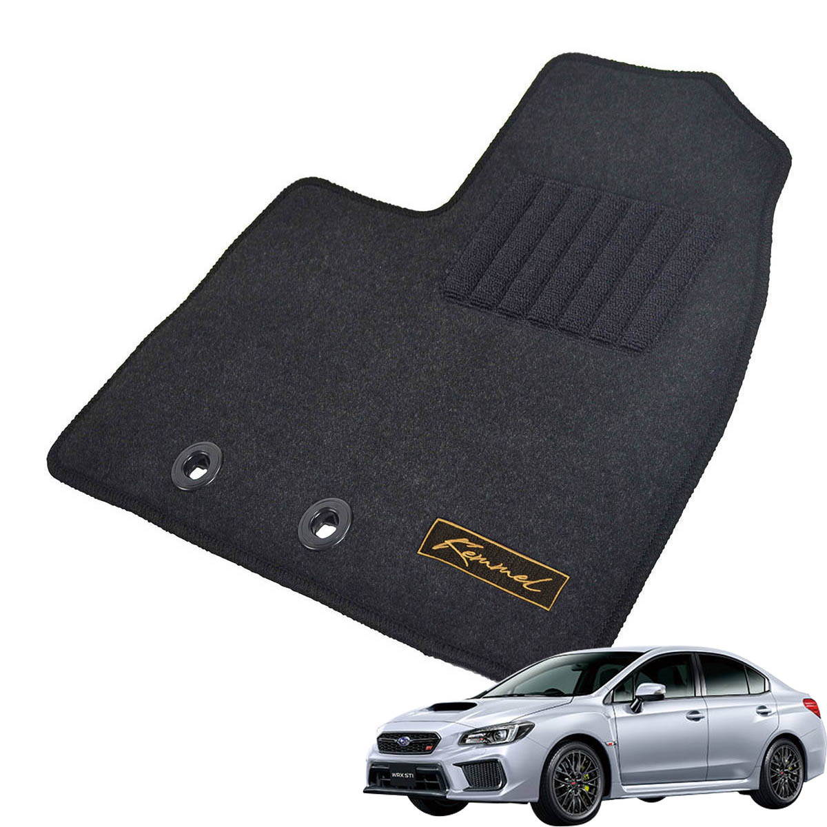 Kemmel スバル WRX STI 運転席床部に留め具なし車（純正ヒネリタイプ固定 H26/8～R2/4用 フロアマット [GX生地/ブラック] [全席セット] [刺繍ロゴ付] カーマット