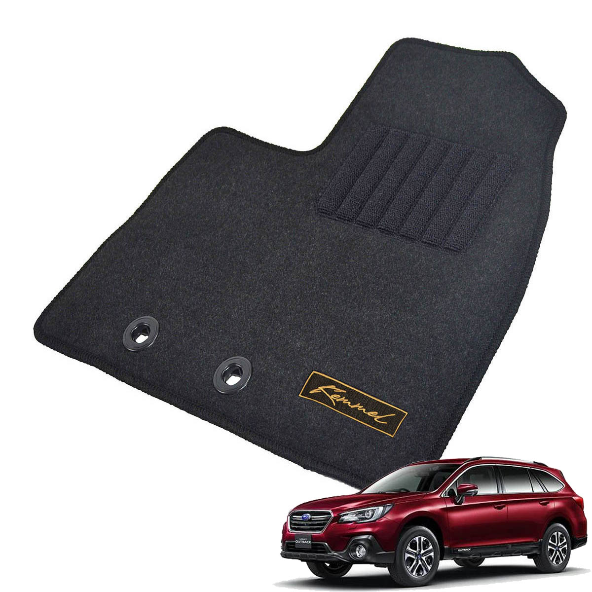 Kemmel スバル レガシィアウトバック 運転席床部に留め具なし車（純正ヒネリタイプ固定 H26/10～R3/3用 フロアマット [GX生地/ブラック] [全席セット] [刺繍ロゴ付] カーマット