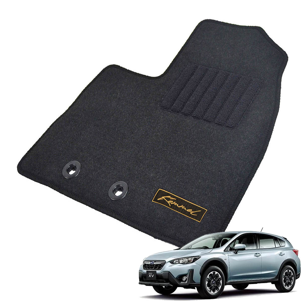 Kemmel スバル インプレッサXV GT系 H29/5～R5/4 運転席床部に留め具有車（純正ヒネリタイプ固定用ストッパーが運転席床に付いている車両） 用フロアマット [全席セット/ロゴ付] [GX/ブラック]