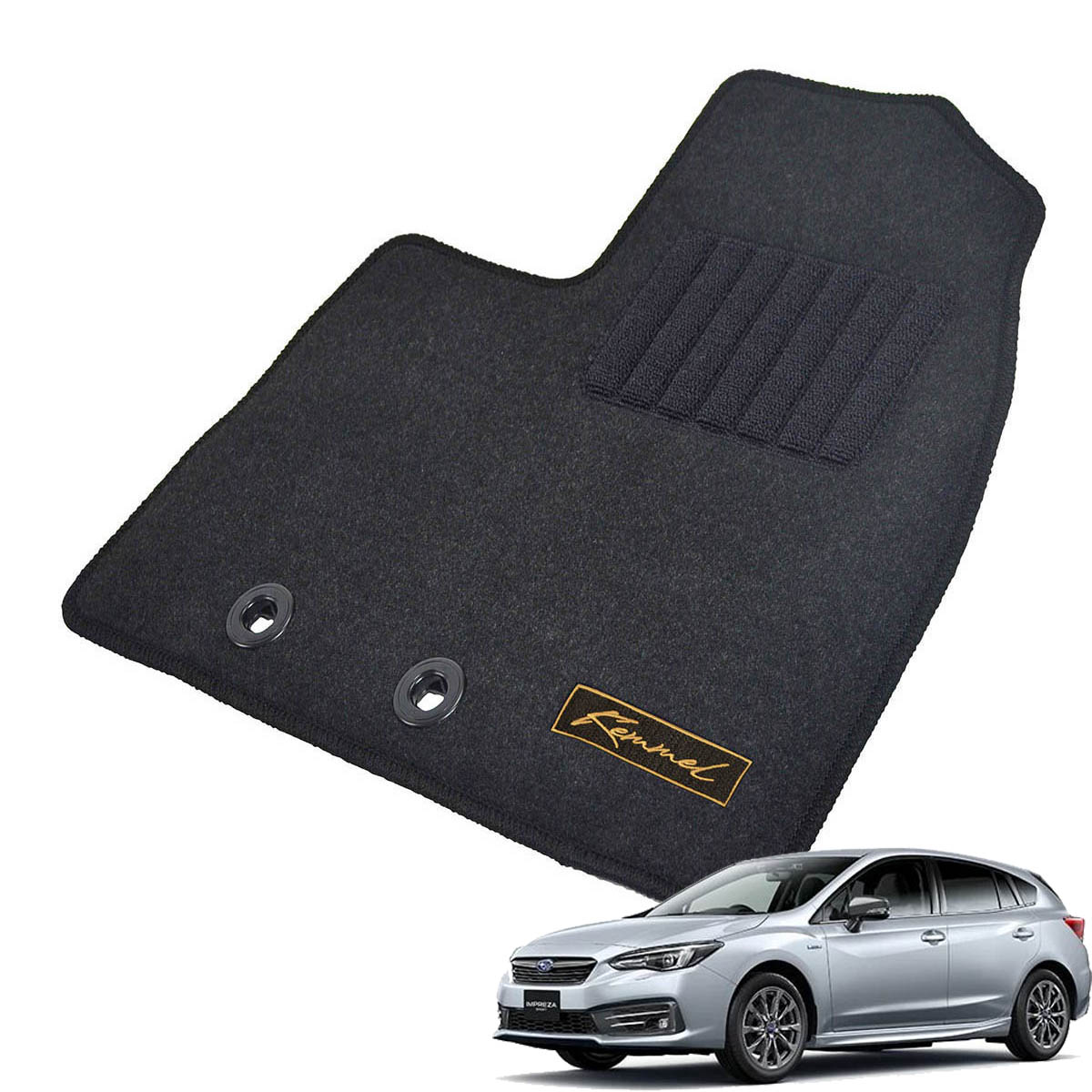 Kemmel スバル インプレッサスポーツ 運転席床部に留め具なし車（純正ヒネリタイプ固定 H28/10～R5/4用 フロアマット [GX生地/ブラック] [全席セット] [刺繍ロゴ付] カーマット