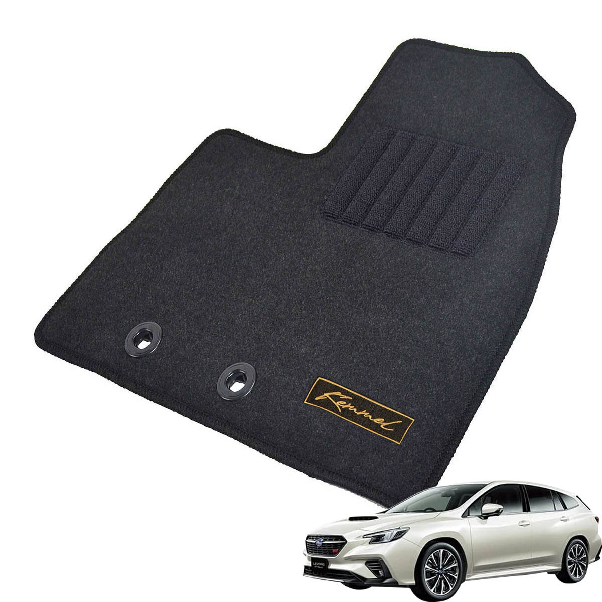 Kemmel スバル レヴォーグ 運転席床部に留め具なし車（純正ヒネリタイプ固定 R2/10～用 フロアマット [GX生地/ブラック] [全席セット] [刺繍ロゴ付] カーマット