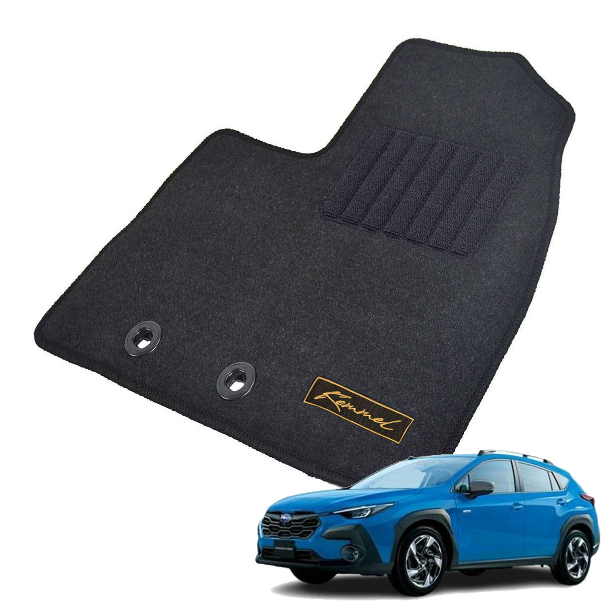 Kemmel スバル クロストレック 運転席床部に留め具なし車（純正ヒネリタイプ固定 R4/9～用 フロアマット [GX生地/ブラック] [全席セット] [刺繍ロゴ付] カーマット