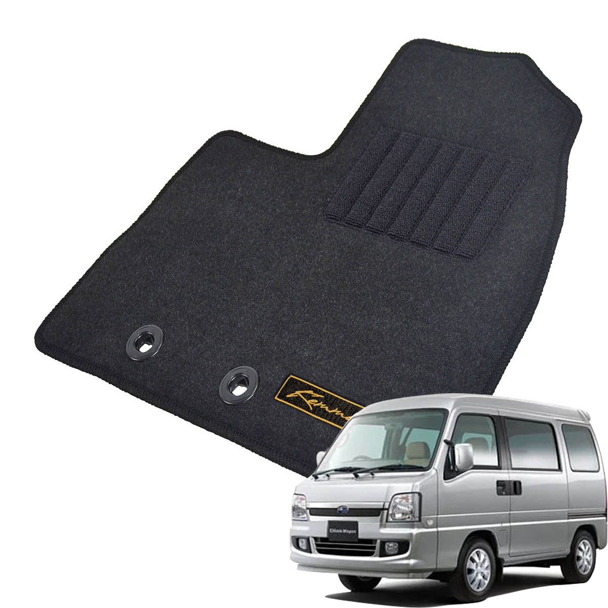 Kemmel スバル ディアスワゴン TW1 TW2 H11/10～H21/9 2WD/4WD共通 AT車 用フロアマット [全席セット/ロゴ付] [GX/ブラック]
