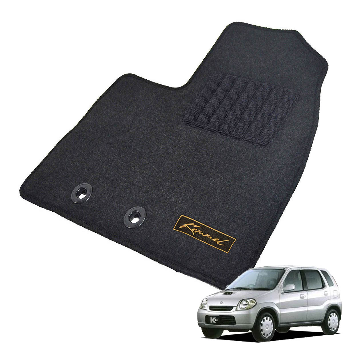 Kemmel スズキ Kei HN12S HN22S H13/4～H21/10 2WD/4WD共通 用フロアマット [全席セット/ロゴ付] [GX/ブラック]