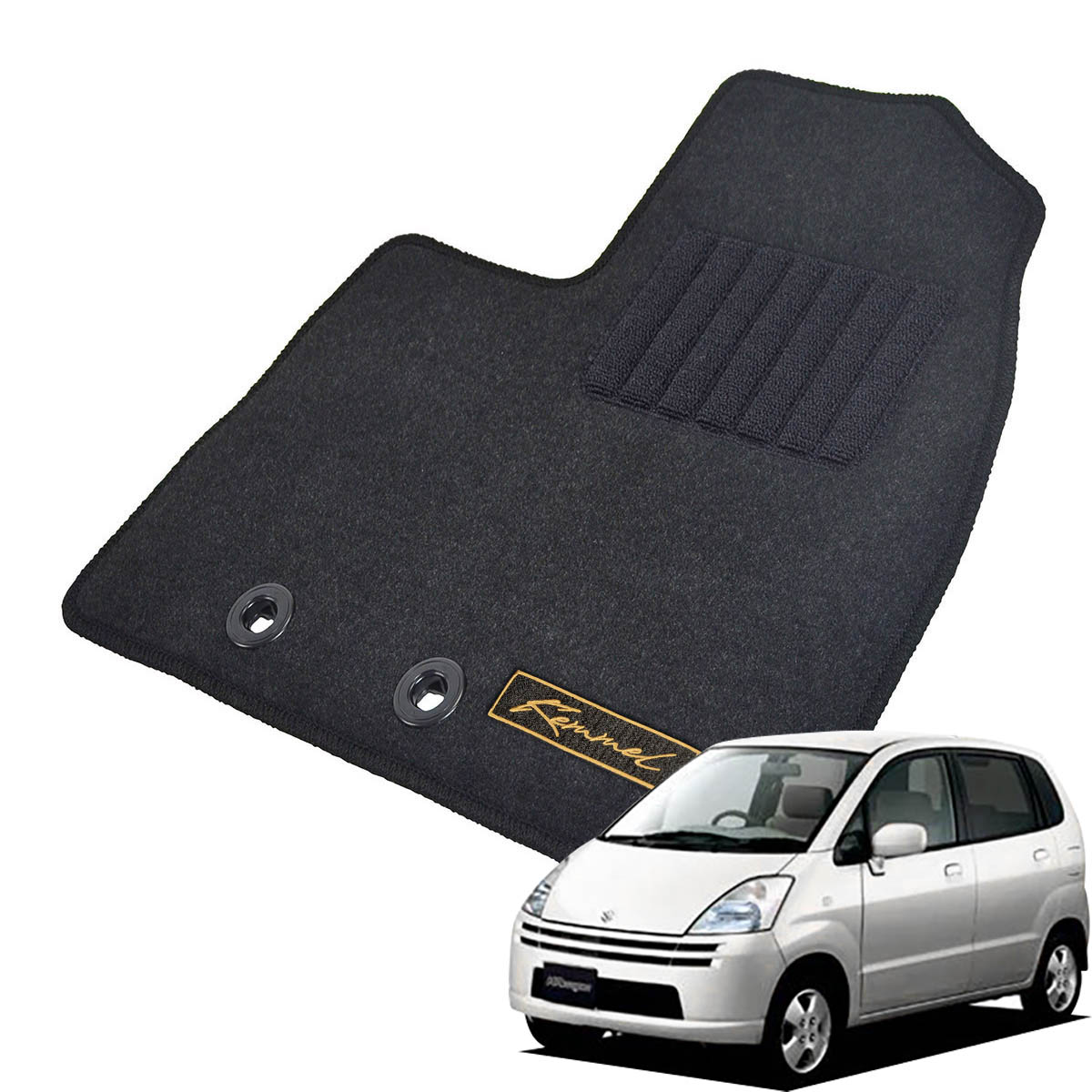 Kemmel スズキ MRワゴン MF21S H13/12～H16/2 コラムシフト 用フロアマット [全席セット/ロゴ付] [GX/ブラック]