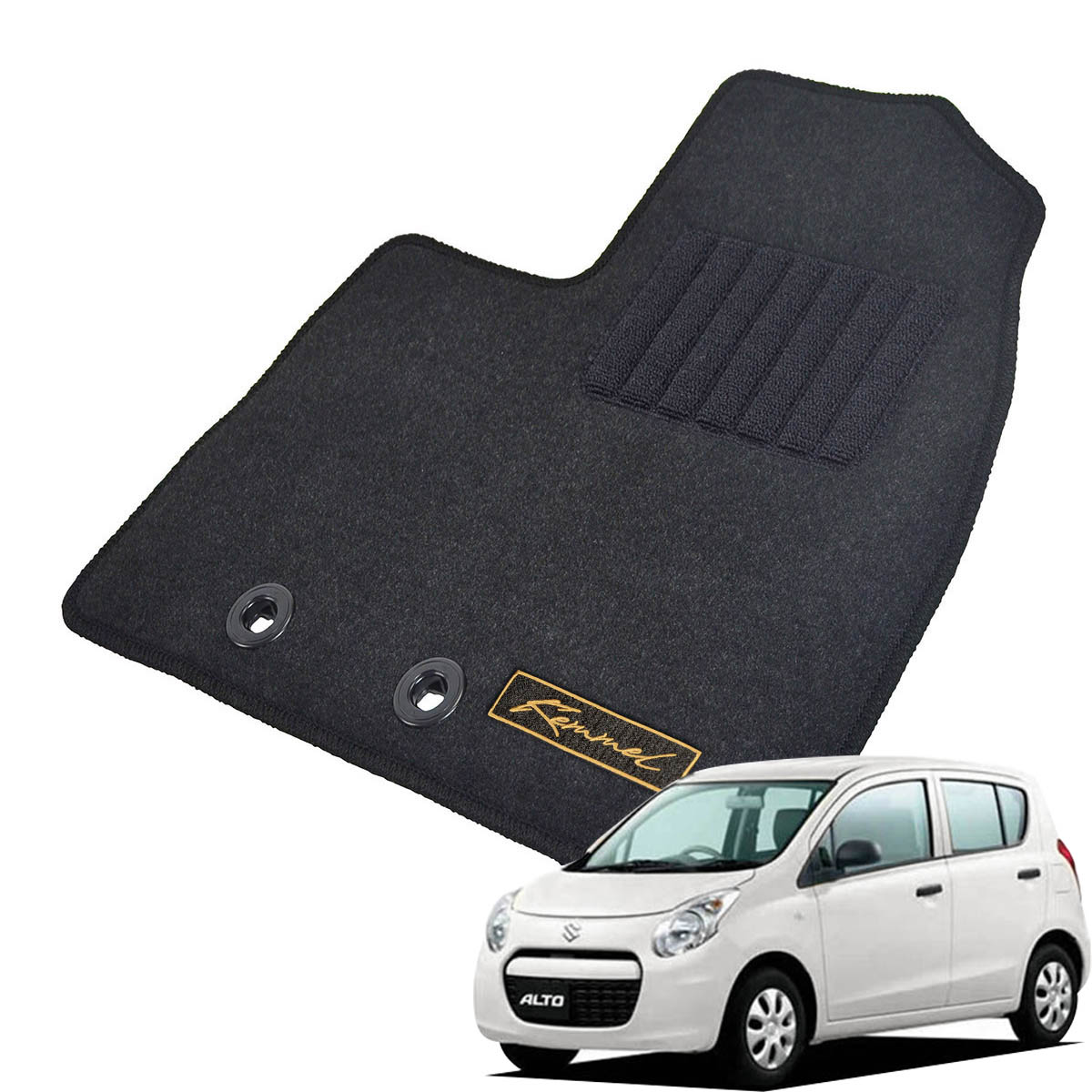 Kemmel スズキ アルト H21/12～H26/12用 フロアマット [GX生地/ブラック] [全席セット] [刺繍ロゴ付] カーマット