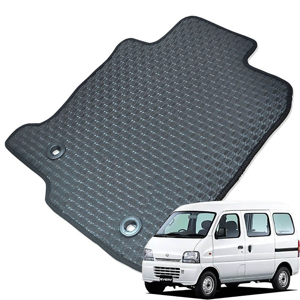 Kemmel スズキ エブリイ DA50/DA60系 H11/1～H17/8 AT車(オートマ) フロント1枚もの 用ラバーマット [全席セット] [エッジカラー/ブラック] ゴムマット 防水タイプ 選べるエッジカラー14色 