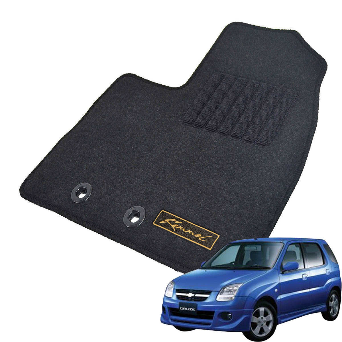 Kemmel スズキ シボレークルーズ H13/11～H20/7用 フロアマット [GX生地/ブラック] [全席セット] [刺繍ロゴ付] カーマット