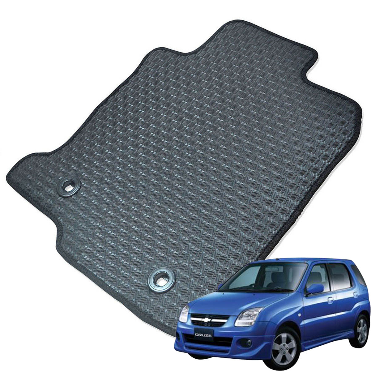 Kemmel スズキ シボレークルーズ H13/11～H20/7用 フロアマット [エッジカラー/ブラック] [全席セット] [刺繍ロゴ付] カーマット