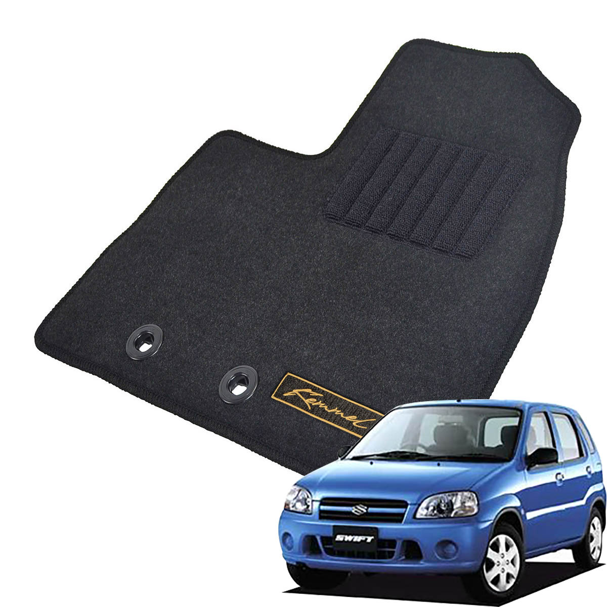 Kemmel スズキ スイフト H12/1～H16/10用 フロアマット [GX生地/ブラック] [全席セット] [刺繍ロゴ付] カーマット