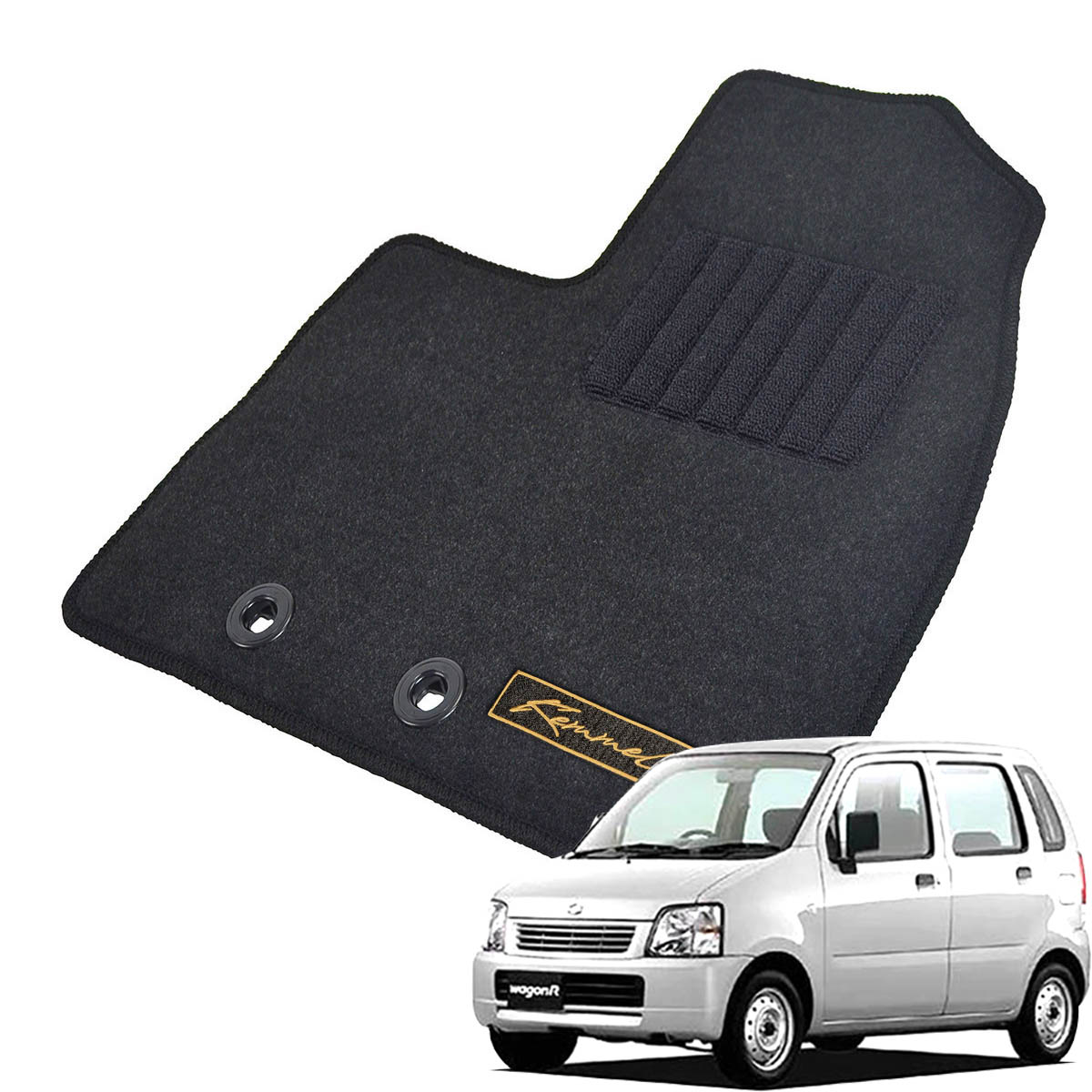 Kemmel スズキ ワゴンR H14/9～H15/9用 フロアマット [GX生地/ブラック] [全席セット] [刺繍ロゴ付] カーマット