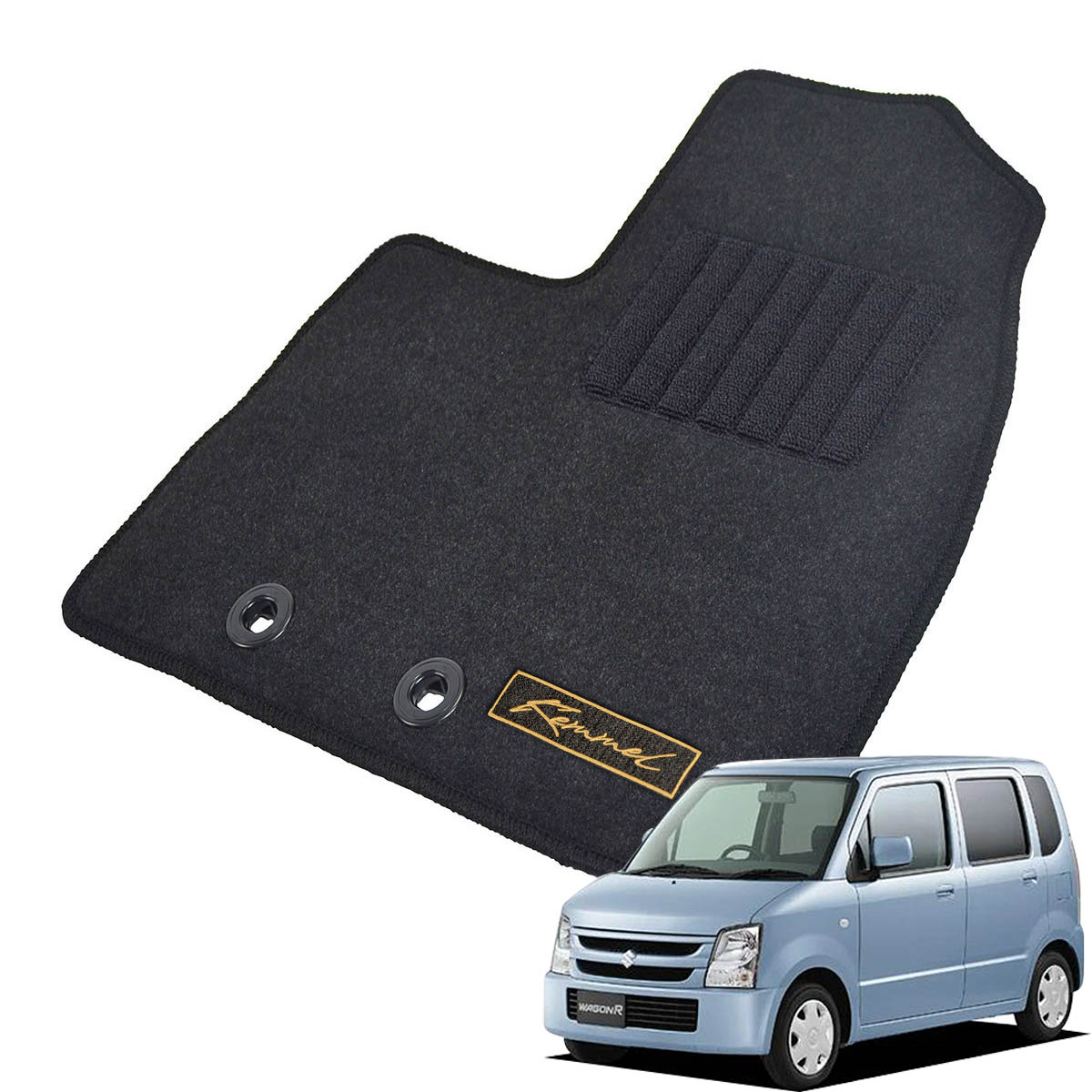 Kemmel スズキ ワゴンR H15/10～H20/8用 フロアマット [GX生地/ブラック] [全席セット] [刺繍ロゴ付] カーマット
