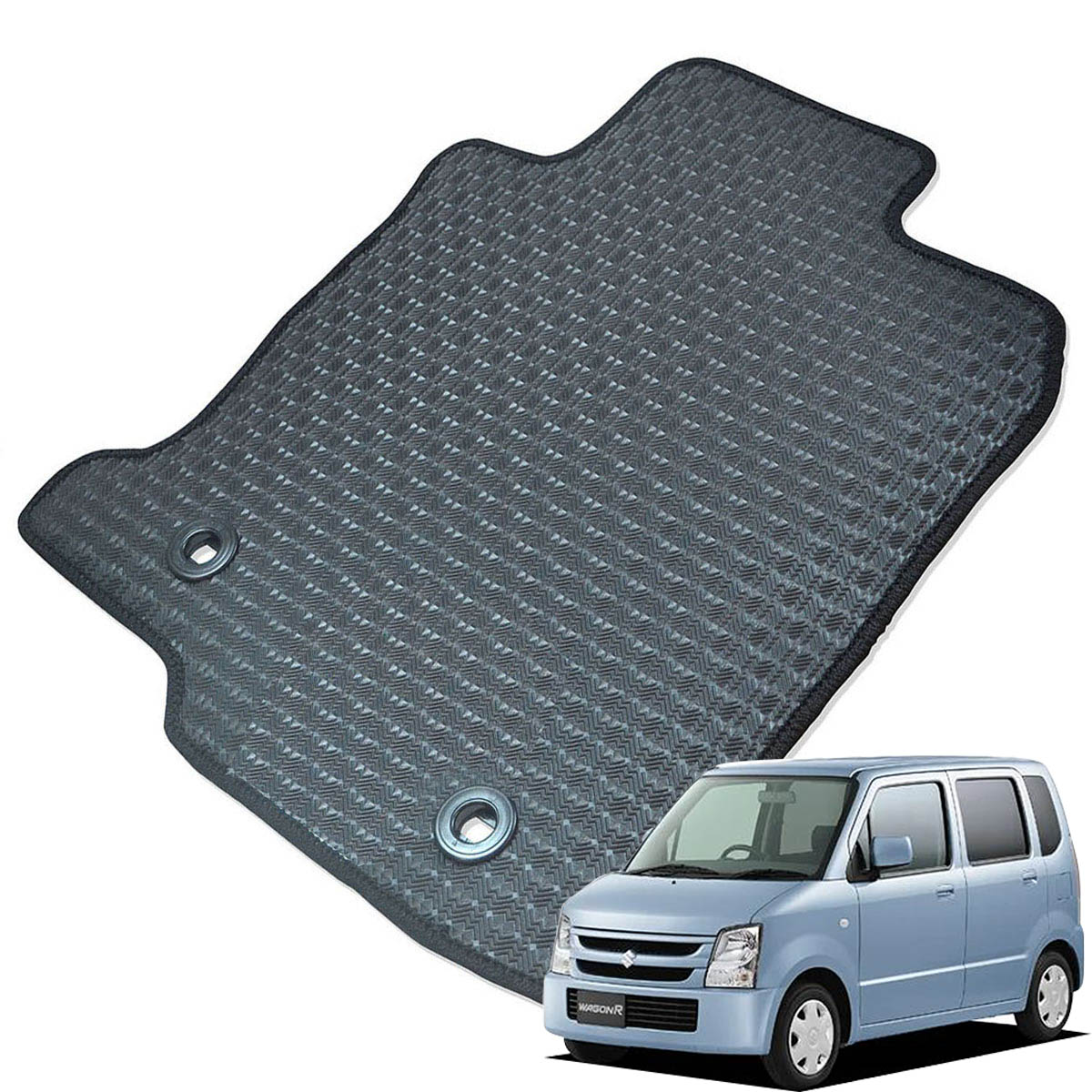 Kemmel スズキ ワゴンR H15/10～H20/8用 フロアマット [エッジカラー/ブラック] [全席セット] [刺繍ロゴ付] カーマット