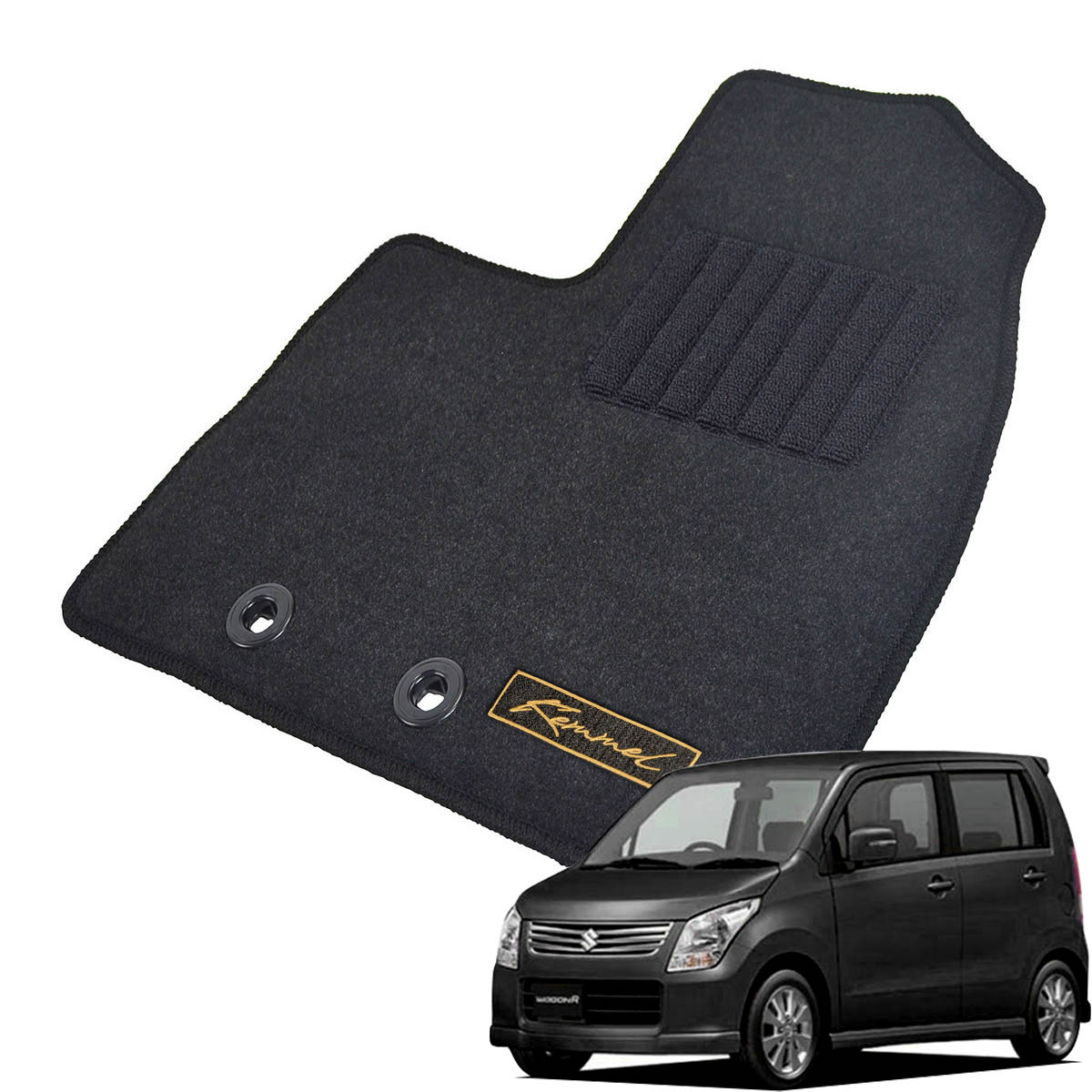 Kemmel スズキ ワゴンR H20/9～H24/9用 フロアマット [GX生地/ブラック] [全席セット] [刺繍ロゴ付] カーマット