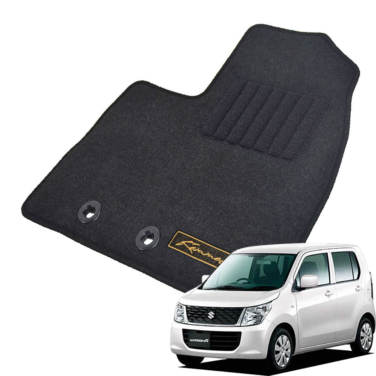 Kemmel スズキ ワゴンR H24/9～H29/2用 フロアマット [GX生地/ブラック] [全席セット] [刺繍ロゴ付] カーマット