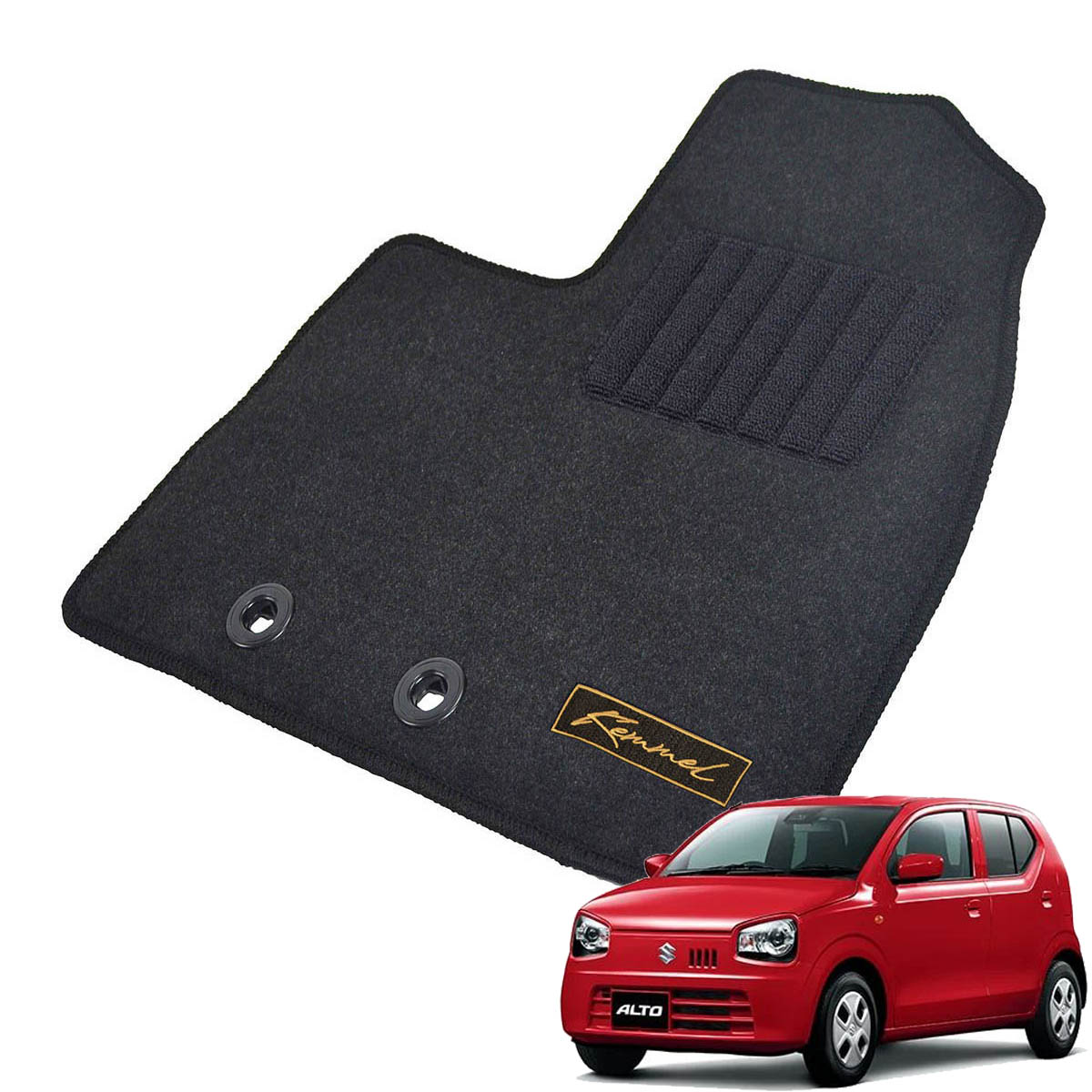 Kemmel スズキ アルト H26/12～R3/12用 フロアマット [GX生地/ブラック] [全席セット] [刺繍ロゴ付] カーマット