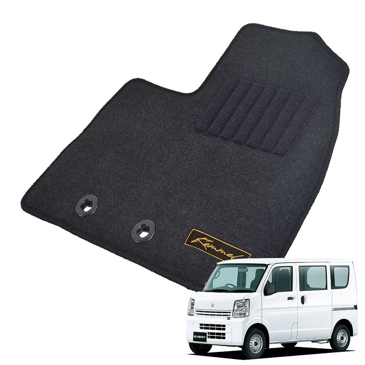 Kemmel スズキ エブリイ H27/2～R6/2用 フロアマット [GX生地/ブラック] [全席セット] [刺繍ロゴ付] カーマット