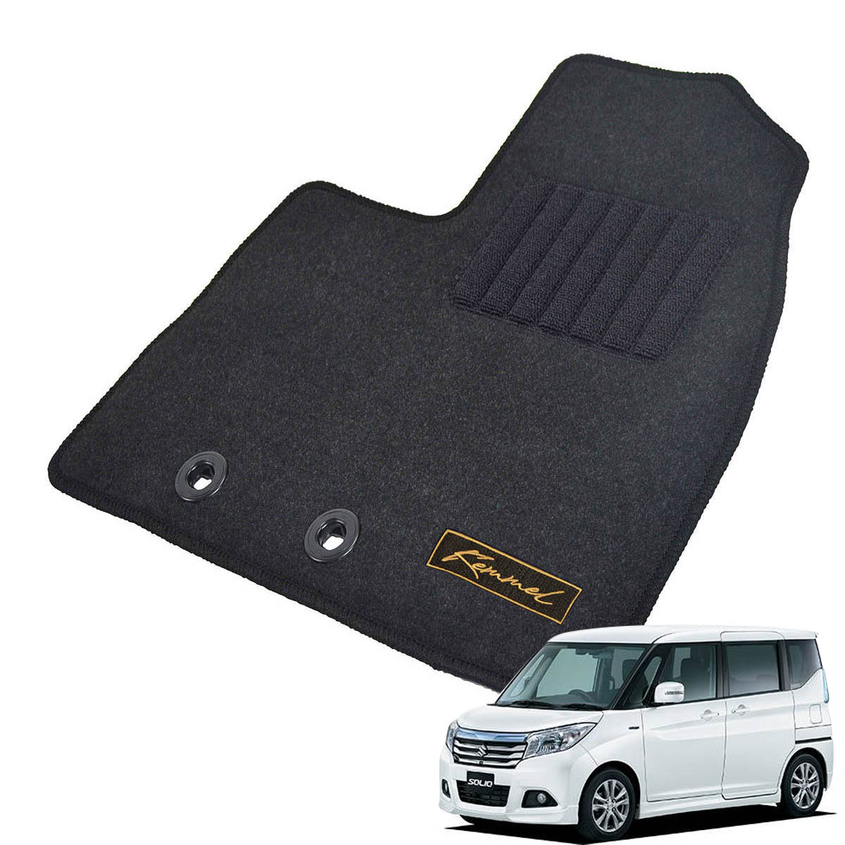 Kemmel スズキ ソリオ MA26/36/46 H27/8～R2/12 ハイブリッド車共通 用フロアマット [全席セット/ロゴ付] [GX/ブラック]