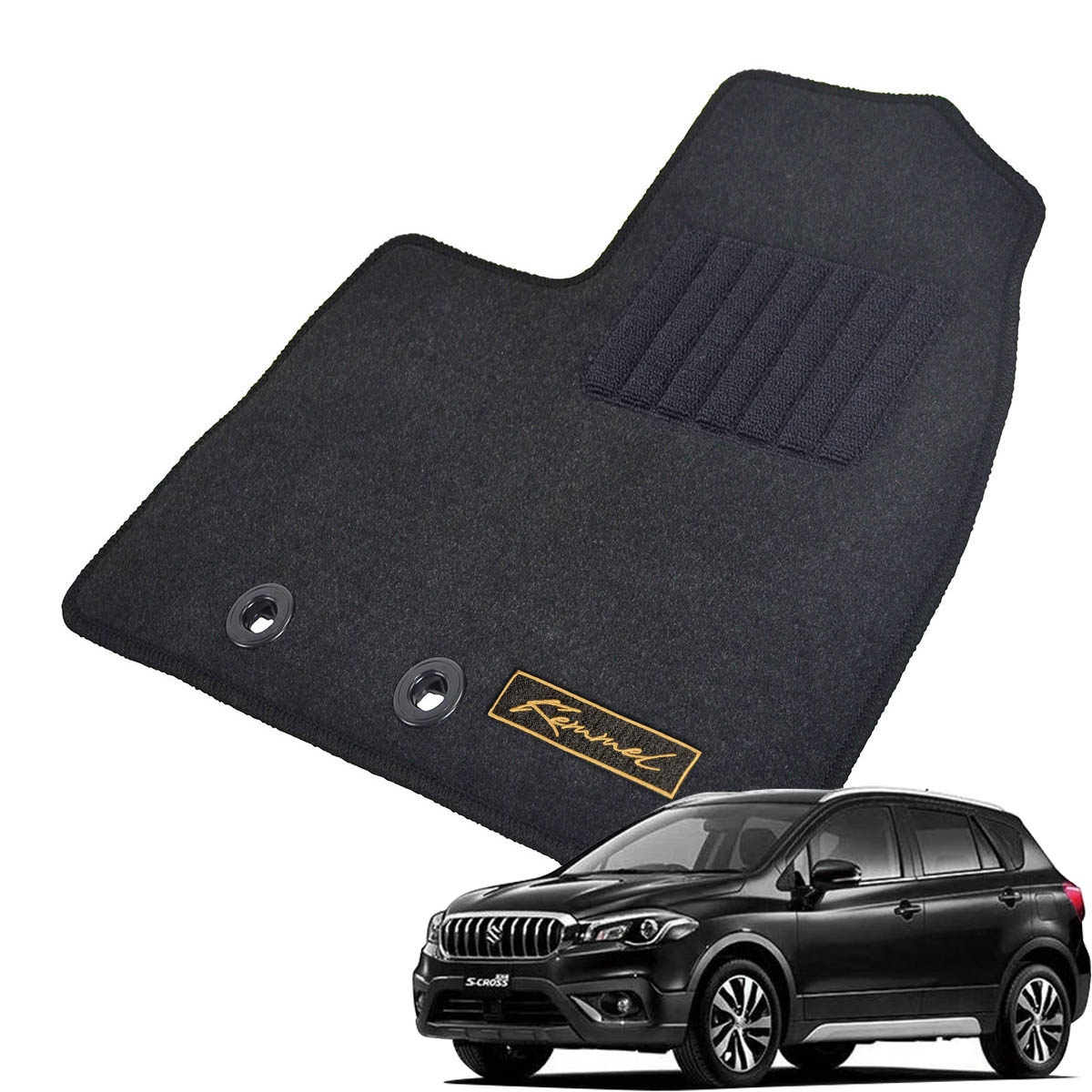Kemmel スズキ SX4 Sクロス YA22S YB22S H27/2～R2/11 2WD/4WD共通 用フロアマット [全席セット/ロゴ付] [GX/ブラック]