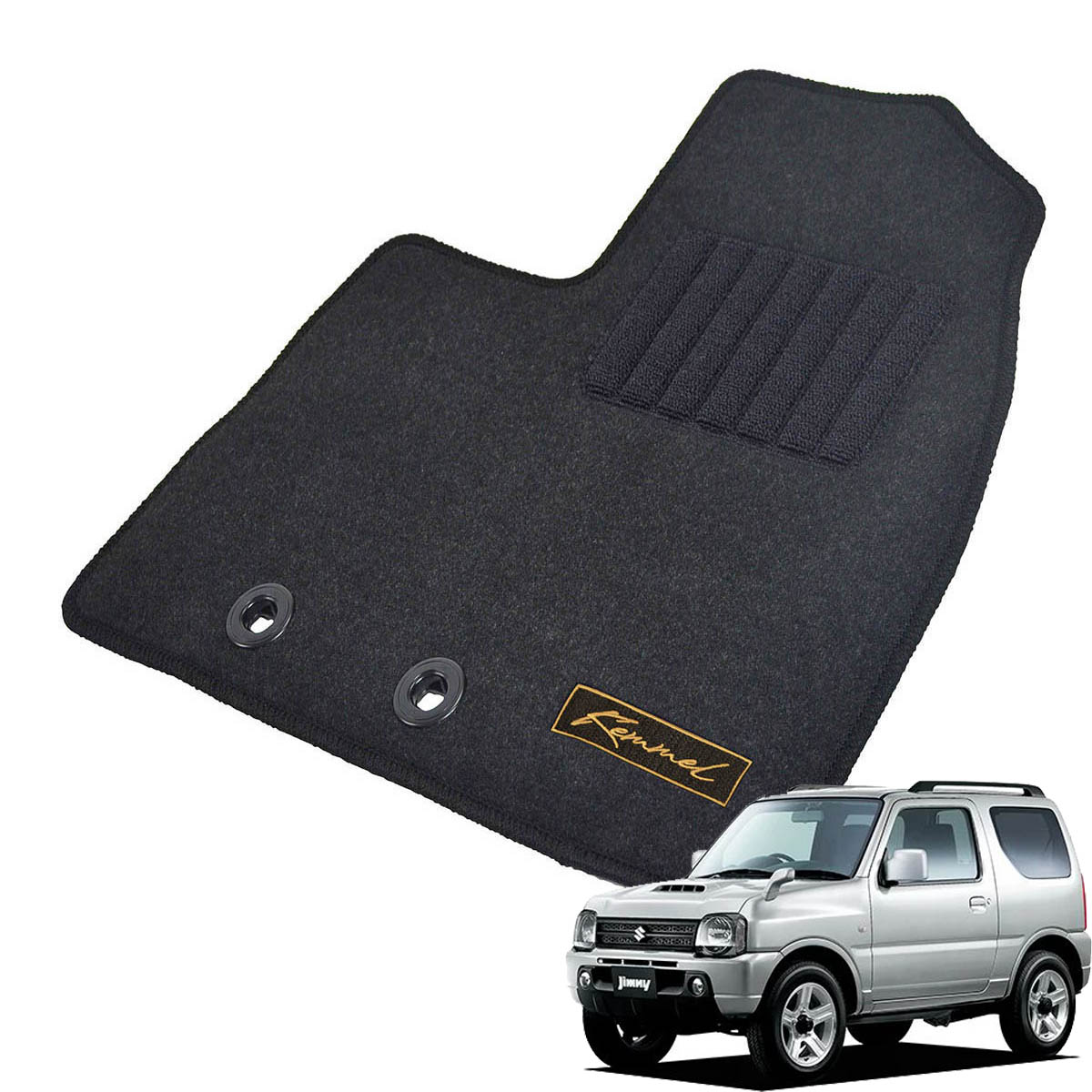 Kemmel スズキ ジムニー H10/10～H30/7用 フロアマット [GX生地/ブラック] [全席セット] [刺繍ロゴ付] カーマット