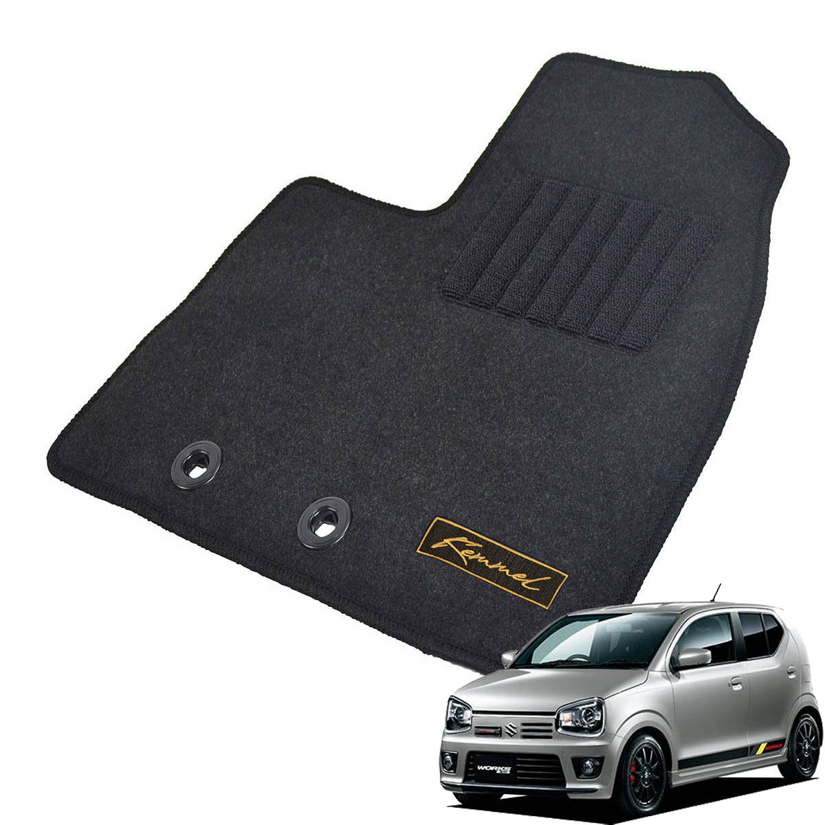 Kemmel スズキ アルトワークス H27/12～R3/12用 フロアマット [GX生地/ブラック] [全席セット] [刺繍ロゴ付] カーマット