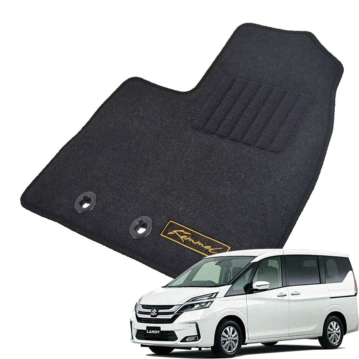 Kemmel スズキ ランディ C27系 H28/12～R4/8 超ロングスライド車 用フロアマット [全席セット/ロゴ付] [GX/ブラック]