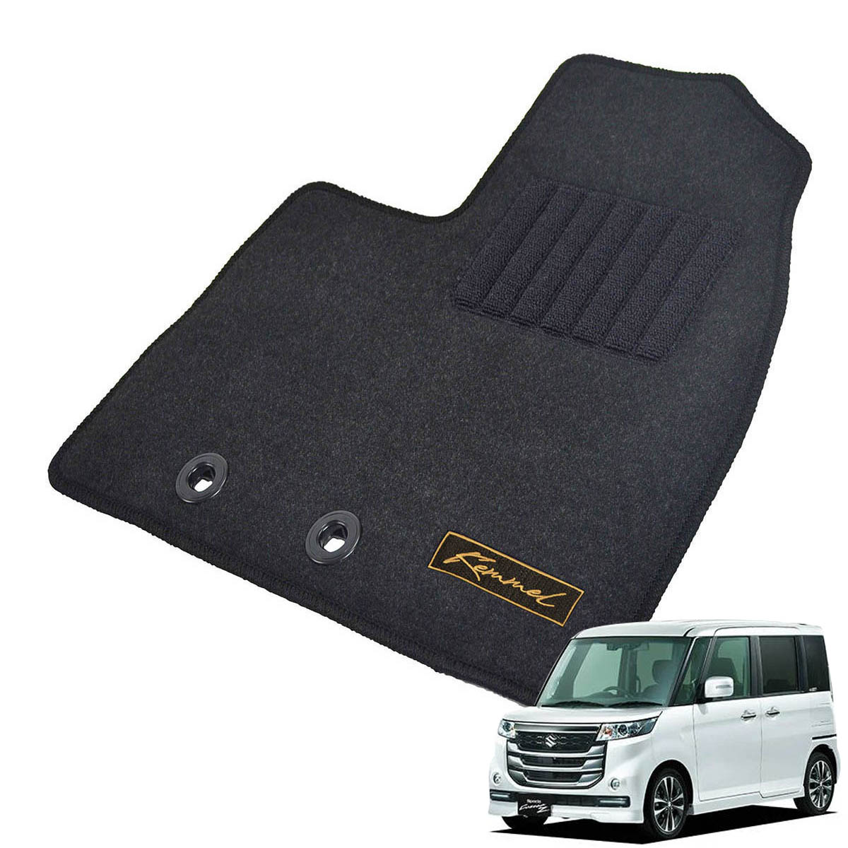 Kemmel スズキ スペーシアカスタムZ MK42S H28/12～H29/12 2WD/4WD共通 用フロアマット [全席セット/ロゴ付] [GX/ブラック]