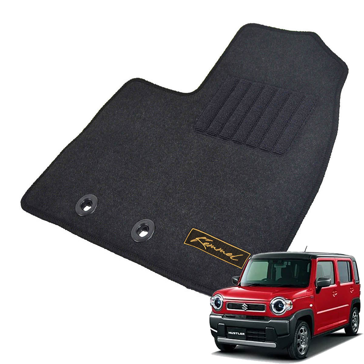 Kemmel スズキ ハスラー 50系/90系 前期 R2/1～R8/5 2WD/4WD共通 AT車 ハイブリッド車 用フロアマット [全席セット/ロゴ付] [GX/ブラック]