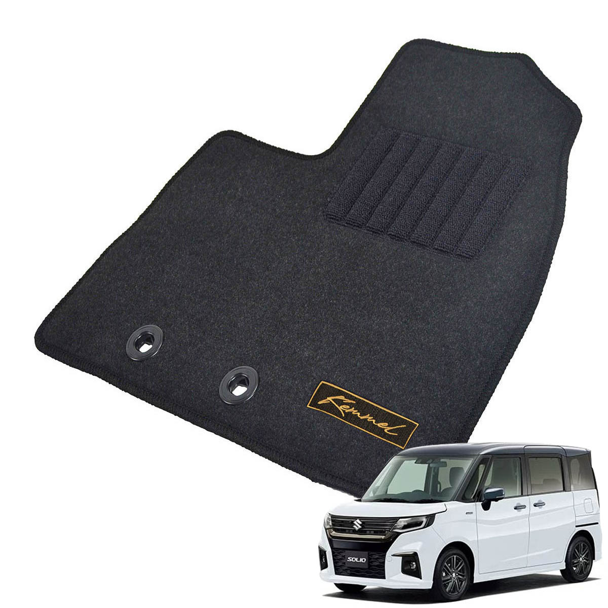 Kemmel スズキ ソリオ MA27/37/47/D7 R2/12～ ガソリン車/ハイブリッド車共通 用フロアマット [全席セット/ロゴ付] [GX/ブラック]