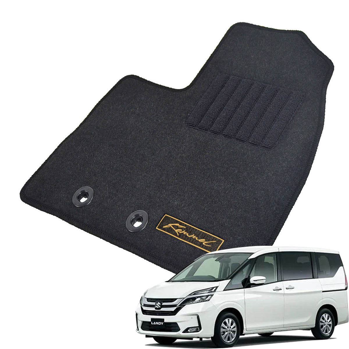 Kemmel スズキ ランディ 90系 R4/8～R8/5 8人乗車 ガソリン車 コンソール有 用フロアマット [全席セット/ロゴ付] [GX/ブラック]