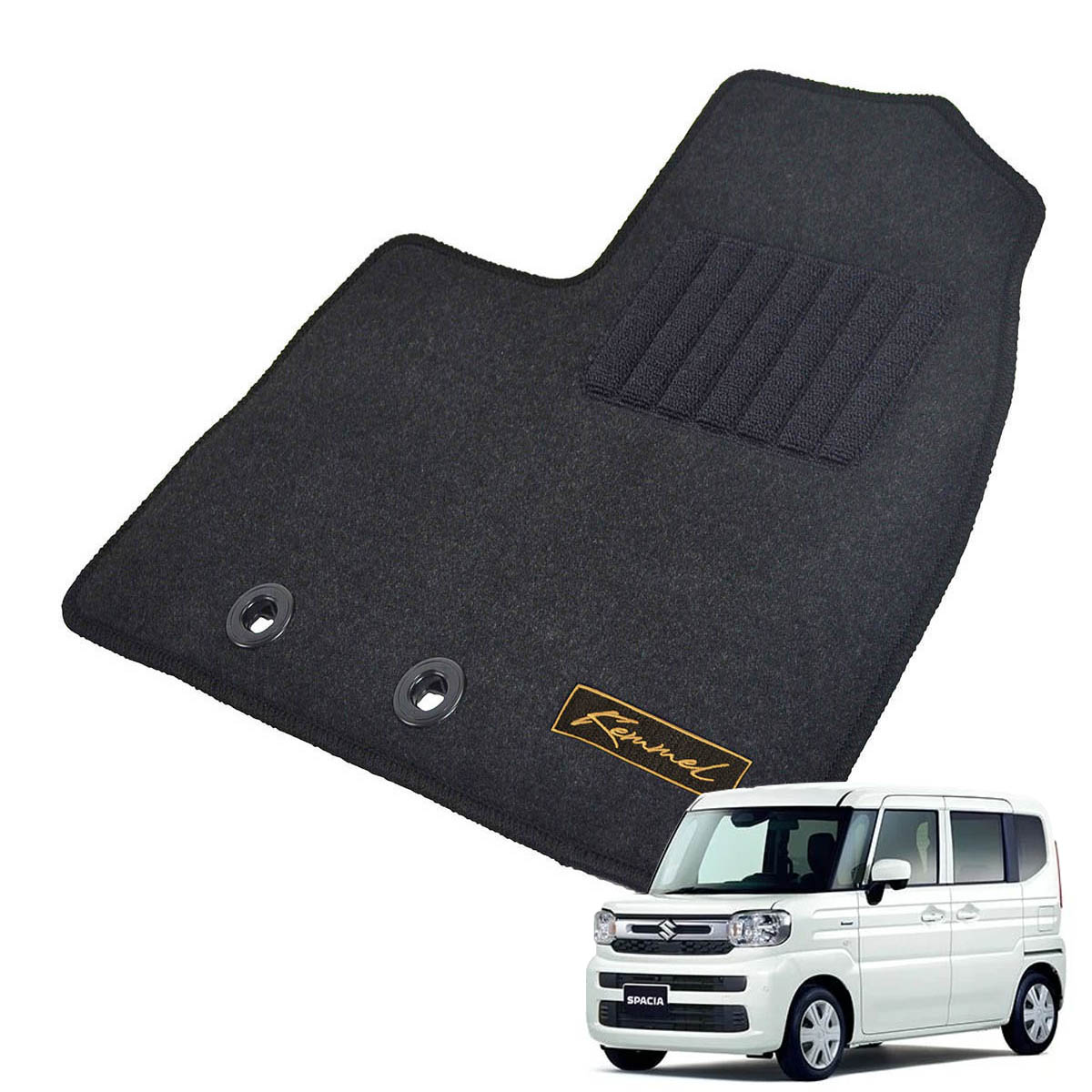 Kemmel スズキ スペーシア MK54S MK94S R5/11～ 2WD/4WD共通 カスタム含む 用フロアマット [全席セット/ロゴ付] [GX/ブラック]