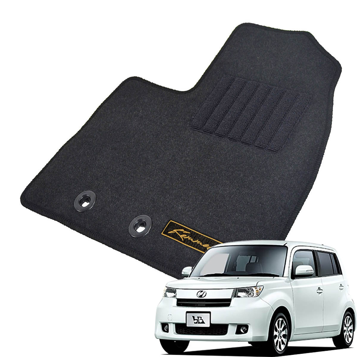 Kemmel トヨタ bB H17/12～H25/2用 フロアマット [GX生地/ブラック] [全席セット] [刺繍ロゴ付] カーマット